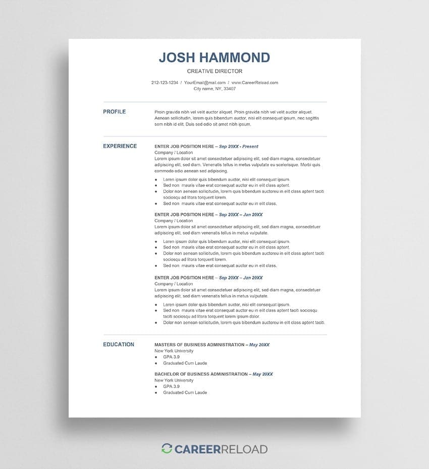 Free resume template for google docs career reload