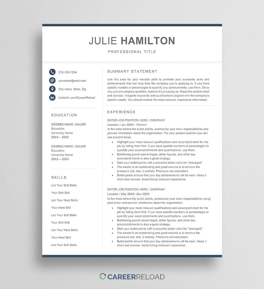 Modern Resume Template for Word - Free Download - Career Reload