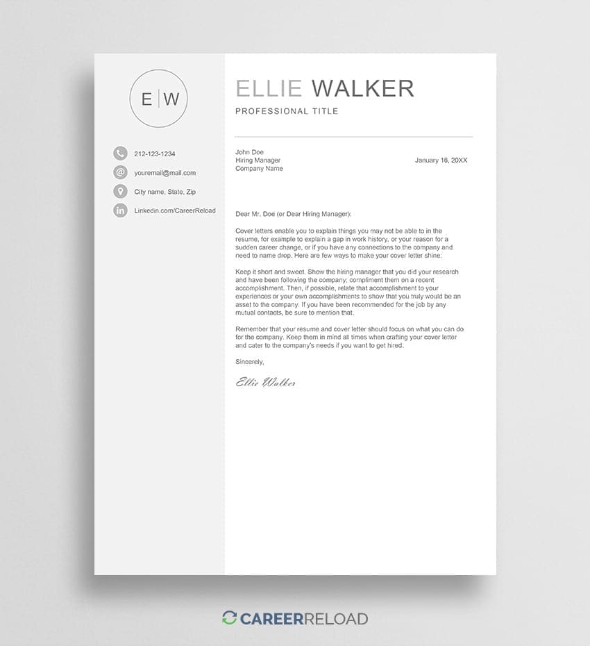 Cover Letter Template with Monogram - Career Reload