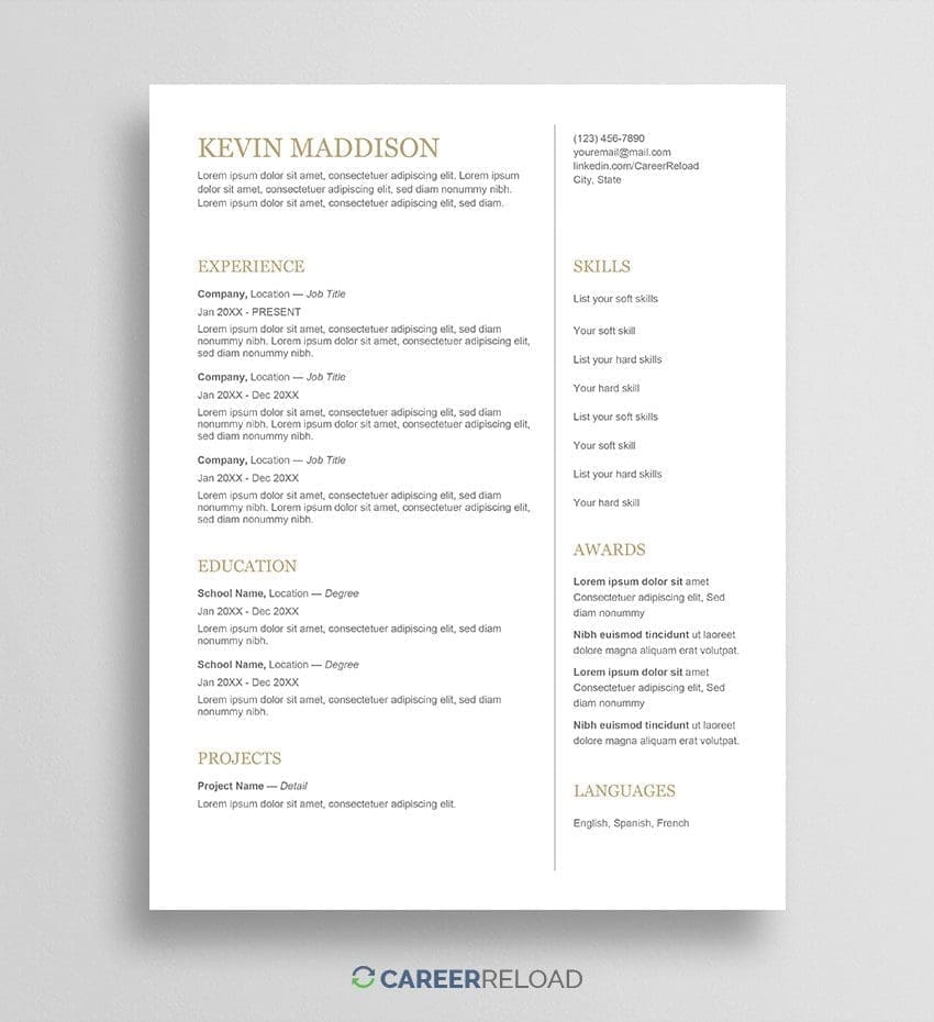 Top 10 Free Printable Resume Templates Microsoft Word