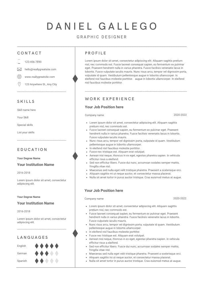 resume format canva Minimalist Canva resume template