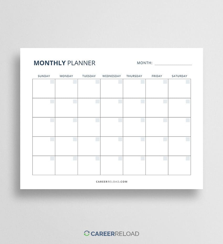 Blank Monthly Planner - PDF Download - Career Reload