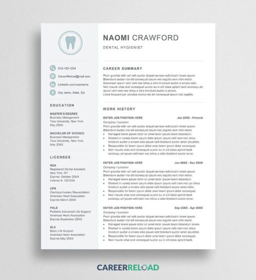 Free Dental Hygienist Resume Template Naomi Career Reload Free Dental Hygienist Resume Template Naomi Career Reload